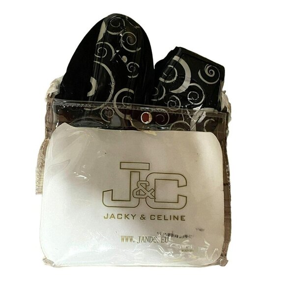 Jacky & Celine Sz 9 Folding Black Metallic Ballerina Flats Rosette Fabric NEW - Picture 4 of 5